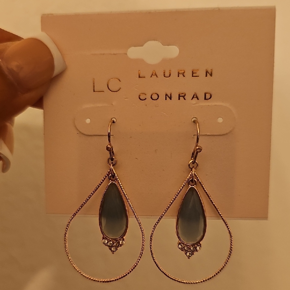 LC Lauren Conrad Rose Gold and Light Blue Teardrop Earrings